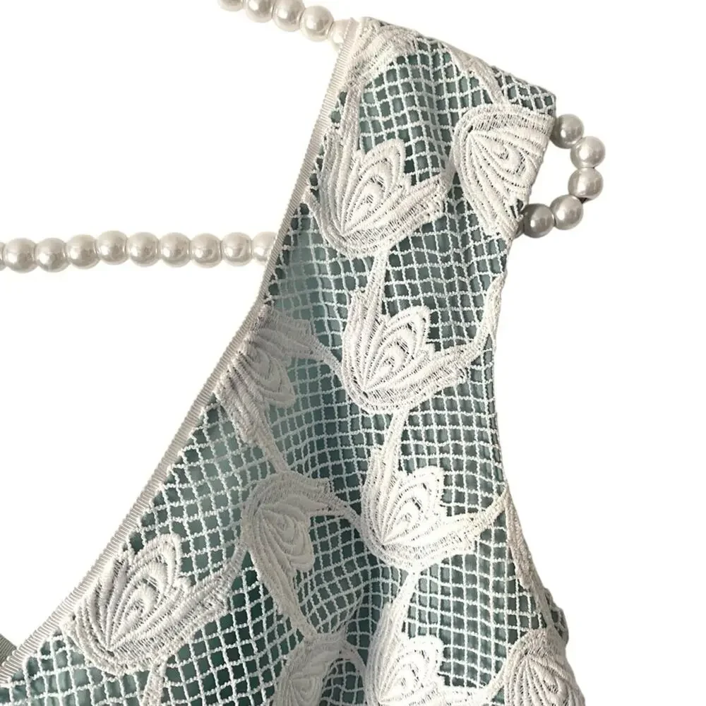 Tory Burch Brooklynn Lace Dress V-Neck size 6 White Sea Moss Green Lining - Picture 3 of 8